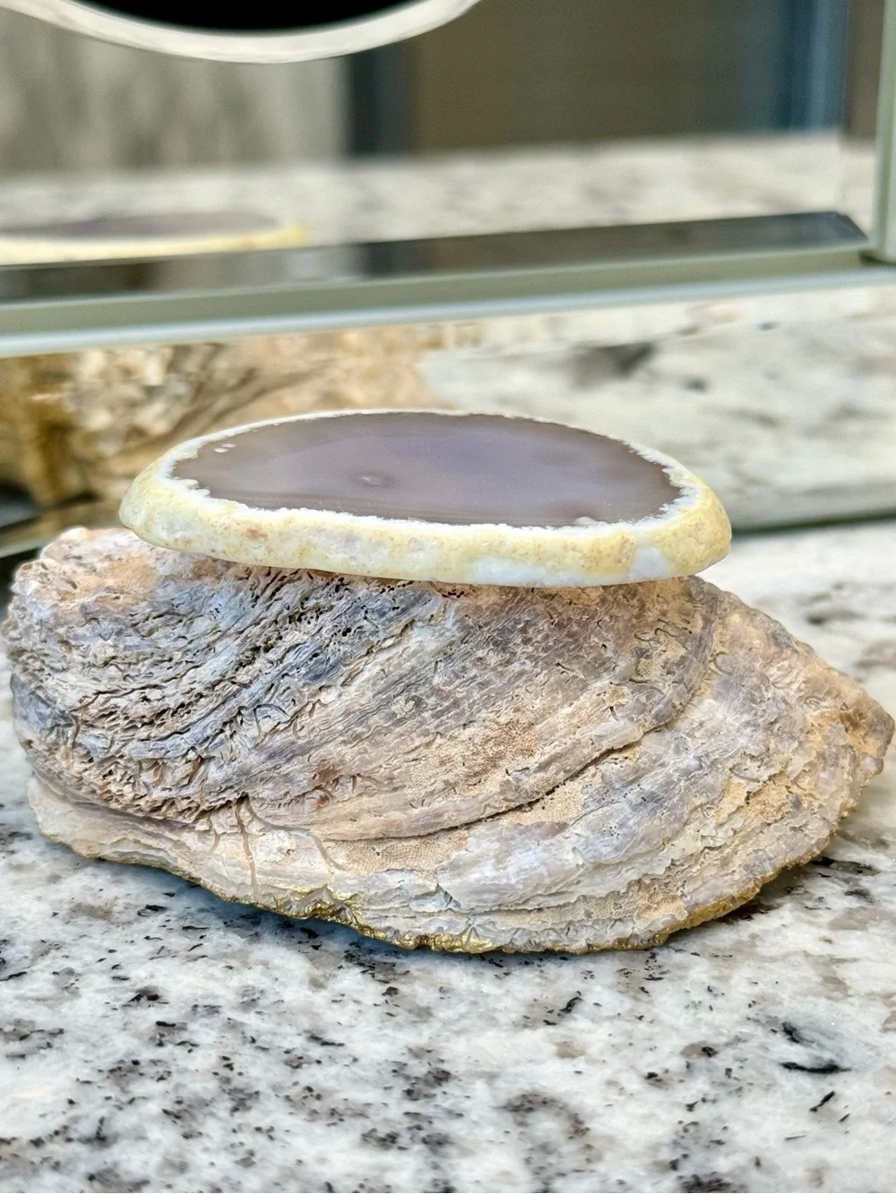 Oyster shell jewelry ring dish white and gold leaf 4.5”